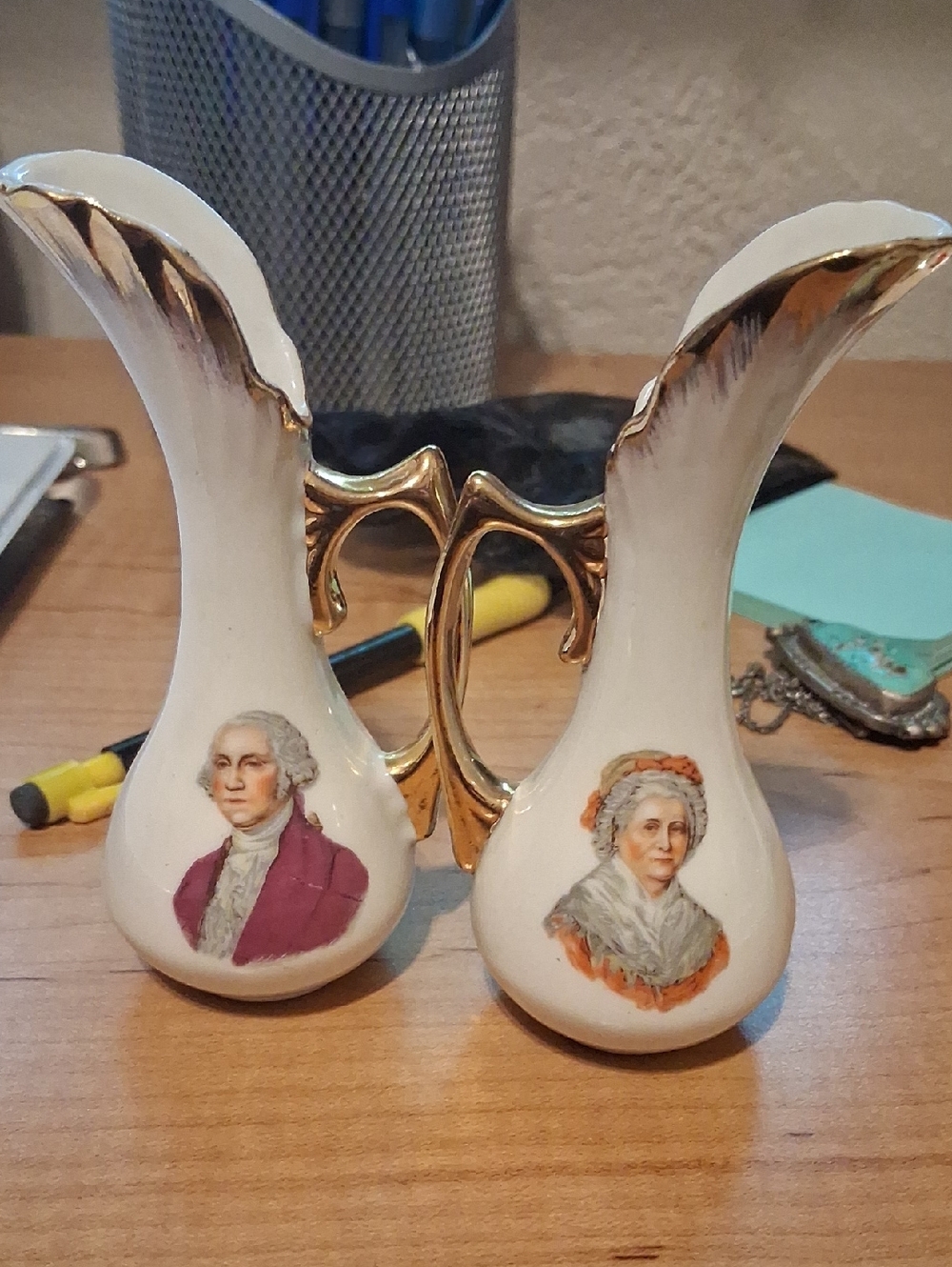 Capsco miniature pitchers of George and Martha Washington.